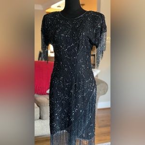 Vintage Cocktail Dress Silk Sequin Beaded